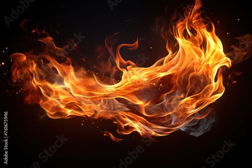 Dynamic Fire Flame Against Black Background Generative AI