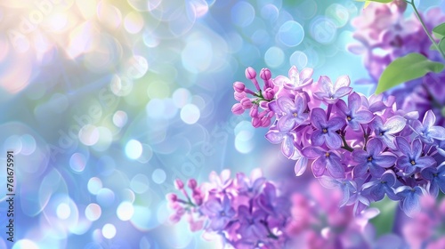 Spring landscape. Fragrant branch of beautiful flowers lilac.