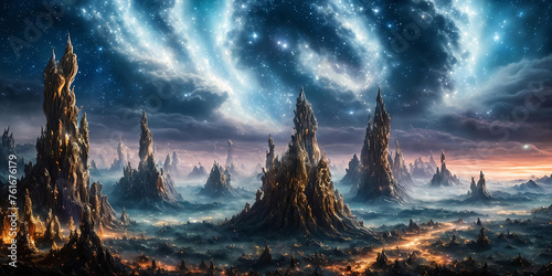 Celestial Kingdom. Otherworldly realm populated by majestic celestial beings and mythical creatures photo