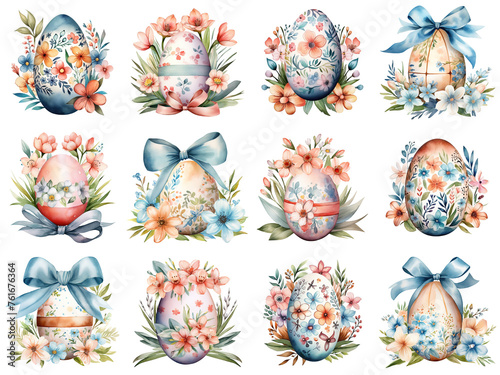 Bunch of Decorated Eggs with Flowers