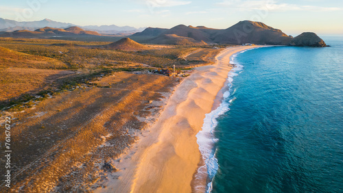 Tableau sur toile aerial of Todos Santos Baja California Sur sand dunes beach sunset ocean sea