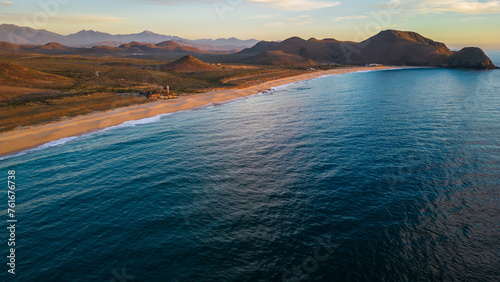 Obraz na płótnie aerial of Todos Santos Baja California Sur sand dunes beach sunset ocean sea