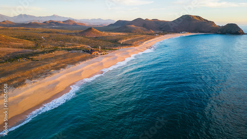 aerial of Todos Santos Baja California Sur sand dunes beach sunset ocean sea 