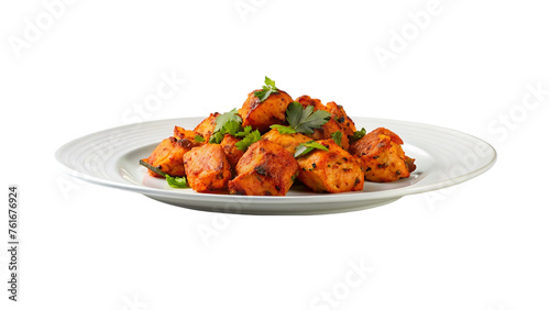 White plate of chicken tikka masala. isolated on transparent background.