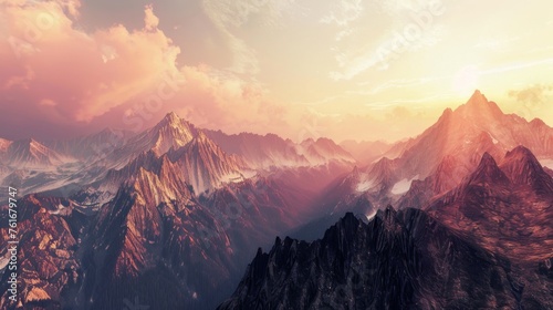 Twilight Magic: Mountain Range Sunset Panorama © Newaystock