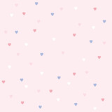Cute soft pattern with pink, blue, red, white hearts on pink background for holidays, valentine's day, new year, wallpapers, wrapping, marketing, packaging
