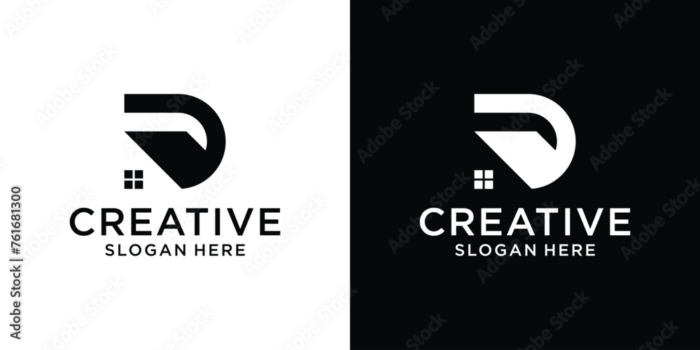 Initial letter D and home combination logo design template - obrazy, fototapety, plakaty 