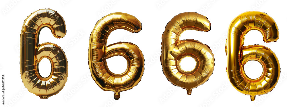 Gold foil balloon number 6, different styles, transparent png background Gold foil balloon number 6, different styles, transparent png background