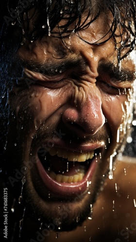 Mans Face Close Up With Water Spouting © umar