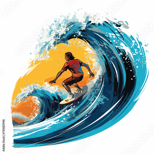 Surfboarder catching a wave in the ocean. Clipart iso © enshal
