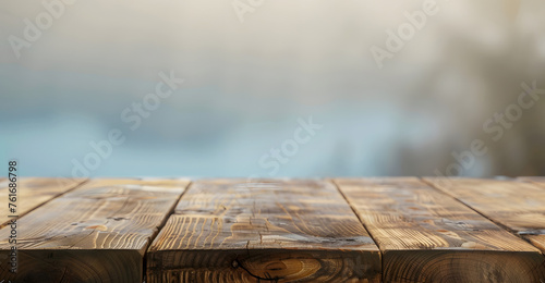 grey blur background, wooden table transparent using for product presentation.