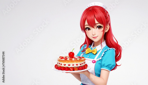Artistic anime picture of a young girl waitress