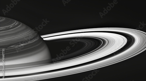 Monochrome image of Saturn with prominent rings against a dark space background.
