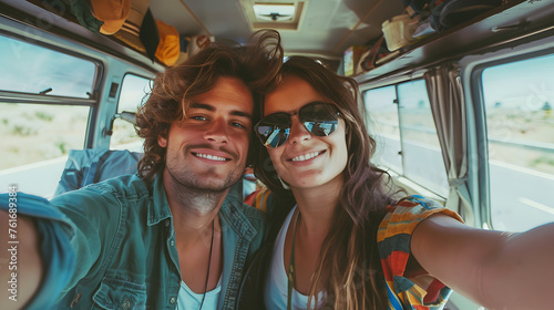 Travel Romance: Couple's Selfie on a Spirited Summer Road Trip