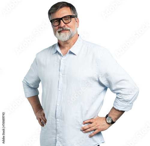 Photography Bearded middle-aged man wearing glasses posing over transparent background