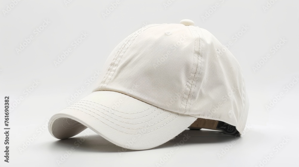 Blank white baseball cap template displayed on a white background for mockup purposes Blank white baseball cap template displayed on a white background for mockup purposes
