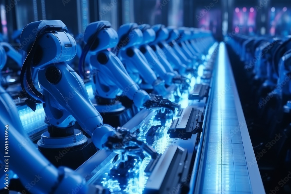 Xai industry robot and robotic arms for factory assembly. ai concept for industrial revolution Xai industry robot and robotic arms for factory assembly. ai concept for industrial revolution