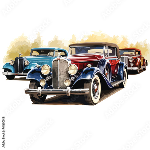 Vintage car show with classic automobiles on display. © enshal