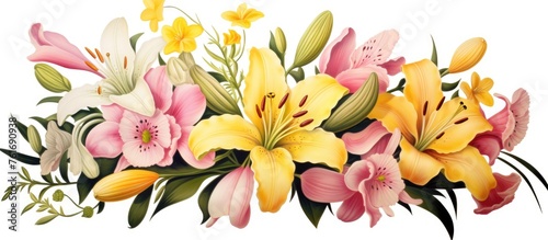 Lilies for Spring Design with Yellow and Pink Flowers photo