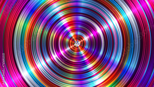 Colorful anisotropic circular surface background. Abstract concentric brushed steel or aluminium plate for creative geometric cover, flyer, poster. Round scratched pink shiny disc. Vector illustration