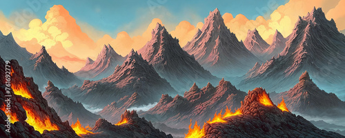 Dragons lair. Rugged grandeur of towering mountains, fierce crags, and treacherous cliffs. photo