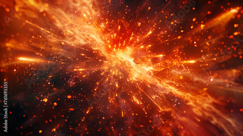 A bright orange explosion in space with lots of fire and sparks
