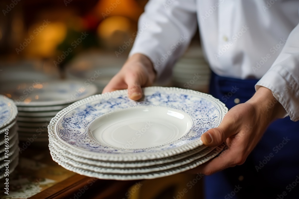 Close-up of washing white dish in modern kitchen, household chores and cleaning concept Close-up of washing white dish in modern kitchen, household chores and cleaning concept
