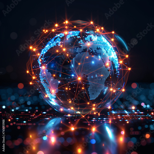 A glowing globe with a network of lines radiating from it