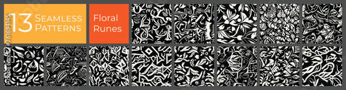 Floral deco pattern collection. Monotone clean baroque art. Abstract textile deco pattern.