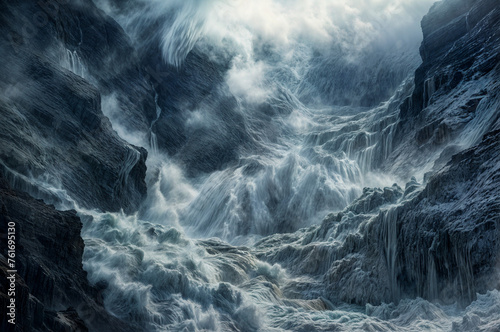 Majestic Cliff Waterfall: Cascading Flow and Misty Spray
