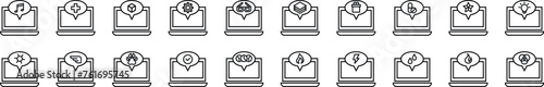 Laptop and speech bubbleLinear vector icons collection. Editable stroke. Simple linear illustration for web sites, newspapers, articles book