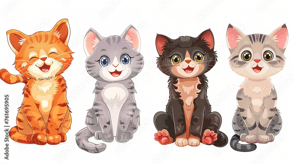 Set of cute cartoon cats,, cat clipart
