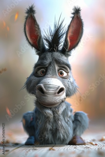 Cartoon character of a Donkey on a gray background. 3d illustration