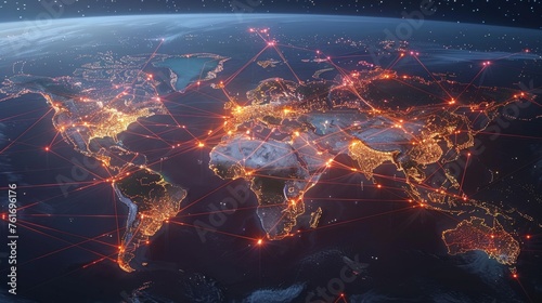 Global trade map highlighted with interconnected world business