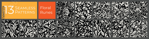 Floral deco pattern collection. Monotone clean baroque art. Abstract textile deco pattern.