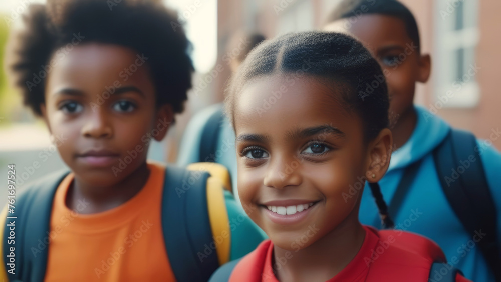 Group of multi-ethnic student children classmates with backpack go Back to school. School education and diversity multicultural community.
Group of multi-ethnic student children classmates with backpack go Back to school. School education and diversity multicultural community.