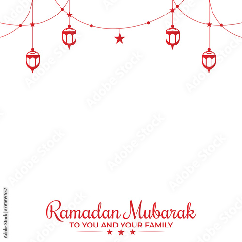 Ramadan Kareem Greeting Background with Islamic Decoration. Holy Month Ramadan Mubarak with Copy space isolated on white background. Vector Illustration