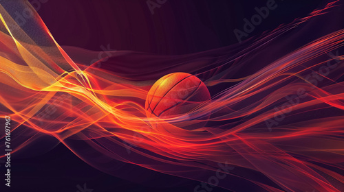 Abstract Basketball in Motion, Vibrant Wave Illustration