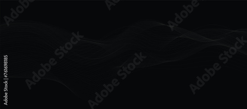 Abstract grey wavy lines on a black background. Vector modern black background template. Dotted wave lines. © VectorStockStuff