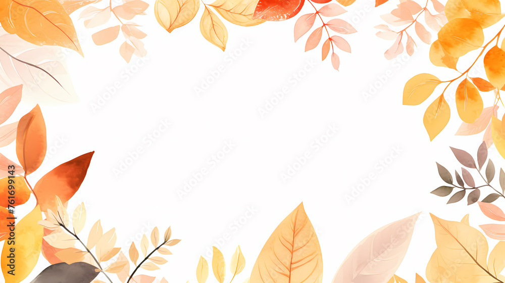 Watercolor autumn branches with leaves background