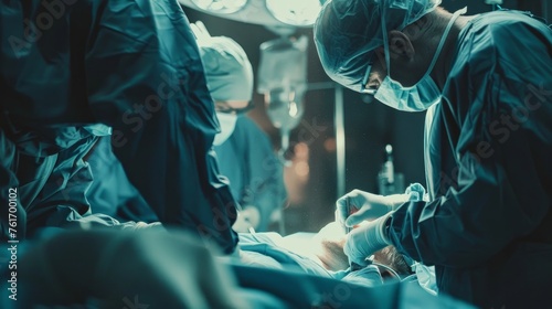 Close up of surgeons operating on a patient with respiratory issues in the operating room