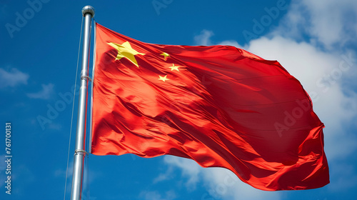 Majestic Chinese Flag, Dramatic Blue Sky  © @foxfotoco