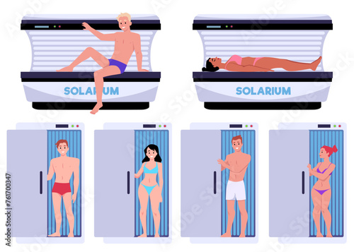 People in horizontal and vertical solarium set.