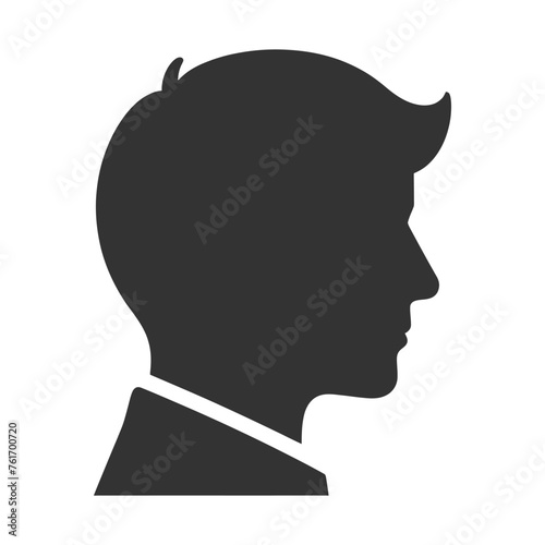 Black and white silhouette of a mans head isolated on a white background.