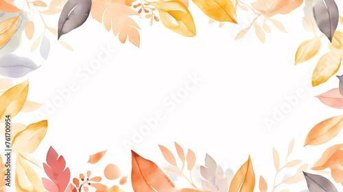 Watercolor abstract background autumn series frame with seasonal leaves