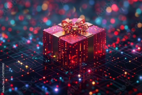A digital gift in the form of a microchip box, a festive present © Vadim