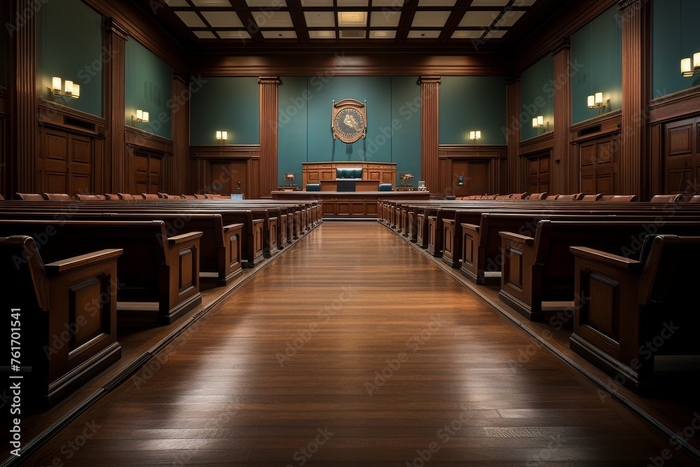 Empty Courtroom With Wall Clock