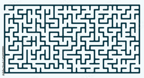 Rectangle shaped labyrinth (maze) design. Vector graphic illustration of medium difficulty puzzle and fun maze (labyrinth) game. photo