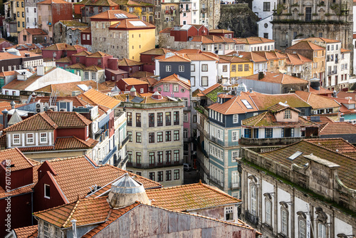 Aerial view of Porto, with its colorful houses, the cathedral and the Douro river