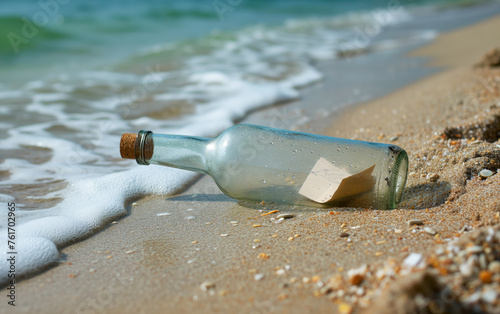 Message in a Bottle on a Sunny Beach Shore